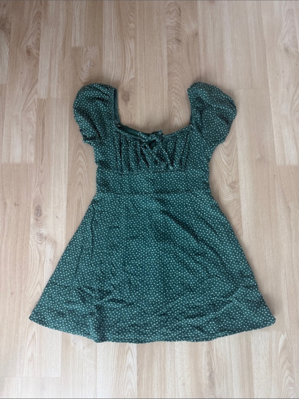 La Hearts Green Polka Dot Puff Sleeve Dress